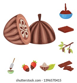 Vector design  cocoa and beans sign. Set  cocoa and sweetness stock vector illustration.
