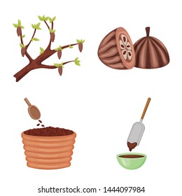 Vector design of cocoa and beans sign. Set of cocoa and sweetness stock symbol for web.