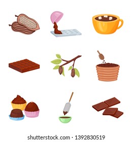 Vector design of cocoa and beans symbol. Set of cocoa and sweetness vector icon for stock.