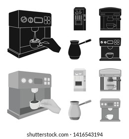 Vector design of coffee and machine symbol. Set of coffee and kitchen vector icon for stock.