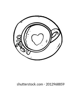 Vector design of a coffee mug .On a white isolated background for banners with postcards.Coloring, contour