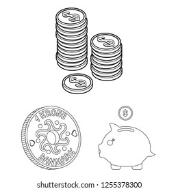 Vector design of coin and treasure icon. Set of coin and money  stock vector illustration.