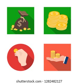 Vector design of coin and treasure icon. Set of coin and money  stock vector illustration.