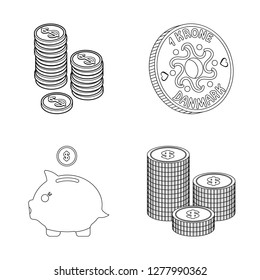 Vector design of coin and treasure sign. Collection of coin and money  stock symbol for web.
