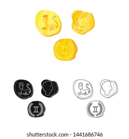 Vector design of coins and antique symbol. Set of coins and old stock symbol for web.