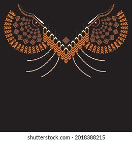 Vector design for collar shirts and blouses. Blue ethnic flowers neck line. Embroidery for Fashion Owl Feather Necklace