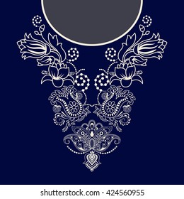 Vector design for collar shirts, blouses, T-shirt. Two colors ethnic flowers neck. Paisley decorative border