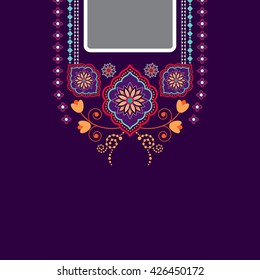 Vector design for collar shirts, shirts, blouses, T-shirt. Ethnic flowers neck. Paisley decorative border