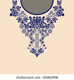 Vector design for collar shirts, shirts, blouses. Two colors ethnic flowers neck. Paisley decorative border