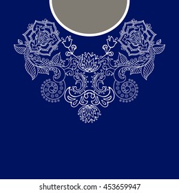 Vector design for collar shirts, shirts, blouses, T-shirt. Two colors ethnic flowers neck. Paisley decorative border