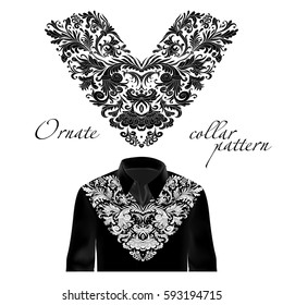 Vector design for collar shirts, shirts, blouses, T-shirt. One colors ethnic flowers neck. Paisley decorative border
