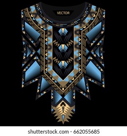 Vector design for collar shirts, blouses, shirts T-shirt. Embroidery ethnic geometric elements for fabric textile. Paisley decorative border. Aztec geometric neck line design graphics fashion wearing