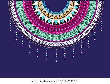 Vector design for collar shirts. Embroidery ethnic geometric elements for fabric, textile. Aztec geometric neck line design graphics fashion wearing.