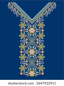 Vector design for collar shirts, geometric necklace embroidery design for fashion. Aztec style embroidery abstract vector illustration. Using in fashion industry.