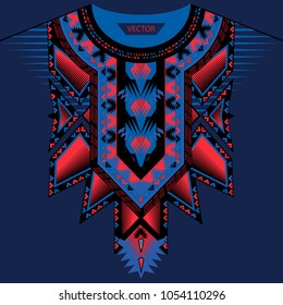 Vector design for collar shirts, shirts, T-shirt. Embroidery ethnic geometric elements for fabric, textile. Aztec geometric neck line design graphics fashion wearing.