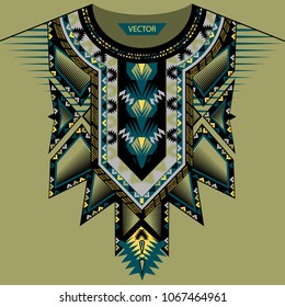 Vector design for collar shirts, shirts, T-shirt. Embroidery ethnic geometric elements for fabric, textile. Aztec geometric neck line design graphics fashion wearing.
