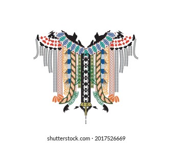 Vector design for collar shirts, shirts, T-shirt. Embroidery ethnic geometric elements for fabric, textile. Aztec geometric neck line design graphics fashion wearing. 