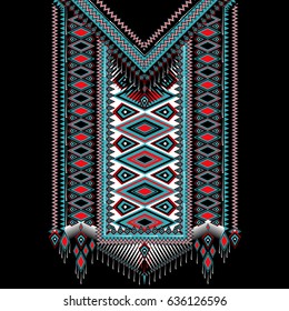 Vector design for collar shirts, shirts, T-shirt. Embroidery ethnic geometric elements for fabric, textile. Aztec geometric neck line design graphics fashion wearing. 