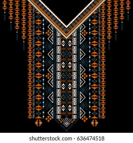 Vector design for collar shirts, shirts, T-shirt. Embroidery ethnic geometric elements for fabric, textile. Aztec geometric neck line design graphics fashion wearing. 