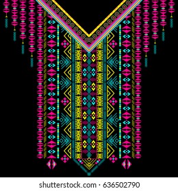 Vector design for collar shirts, shirts, T-shirt. Embroidery ethnic geometric elements for fabric, textile. Aztec geometric neck line design graphics fashion wearing. 