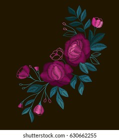 Vector design for collar t-shirts and blouses. Colorful flowers neck line. Embroidery for Fashion. Vector illustration.