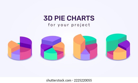 vector design collection of 3D pie charts for statistical projects and presentations