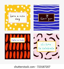 Vector design collection with Four Celebration cards. Printable template Abstract  invitations set.