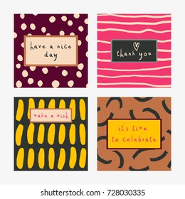 Vector design collection with four Celebration cards. Printable template Abstract invitations set.
