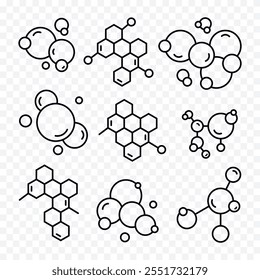 Projeto vetorial de uma coleção de modelos de estruturas de fórmulas moleculares de compostos químicos.