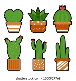 Vector design collection set of cactus and succulent plants in flower pot. 