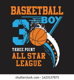 Vector design college basketball boy, all star league, typography design, t-shirt graphics, poster, banner print