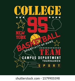 Vector design college basketball, typography design, t-shirt graphics, print, poster, banner, vector illustration