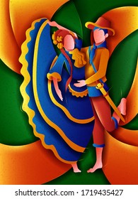 Vector design of Colombian Couple performing Cumbia dance of Colombia