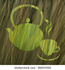 Vector design color pattern. Hand drawing. Herbal tea set.