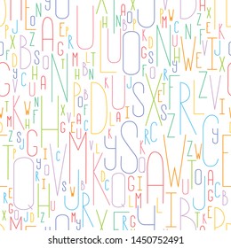 Vector design. Colored seamless pattern with letters. Alphabet, ABC. For covers, printing on fabric.
