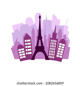 Vector Design Colorful Building and City, Urban cityscape, Twilight in city. Paris. France.