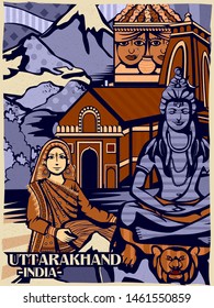 Vector design of colorful cultural display of State Uttarakhand in India