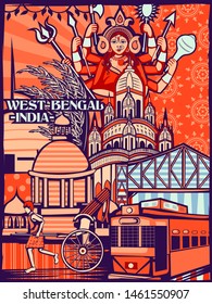 Vector design of colorful cultural display of State  West Bengal in India