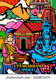 Diseño vectorial de una colorida muestra cultural de State Uttarakhand en India