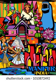 Vector design of colorful culutral display of State Manipur in India