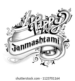 Vector design of colorful Holiday typography for Happy Janmashtami