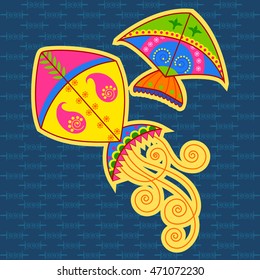 Vector design of colorful kite in Indian art style