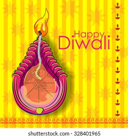 Vector design of colorful painted diya for Happy Diwali decoration