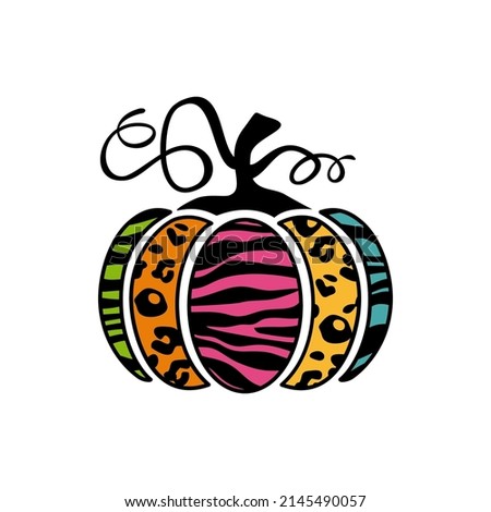 Vector design of colorful pumpkin. Animal skin pattern - zebra and cheetah.  