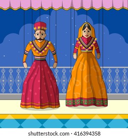 Vector design of colorful Rajasthani Puppet in Indian art style