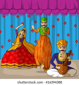 Vector design of colorful Rajasthani Puppet in Indian art style