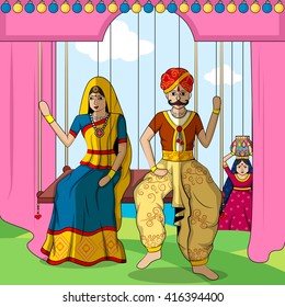 Vector design of colorful Rajasthani Puppet in Indian art style