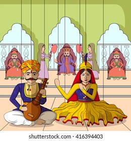 Vector design of colorful Rajasthani Puppet in Indian art style