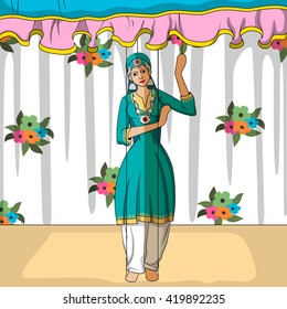 Vector design of colorful Rajasthani Puppet doing Kashmiri folk dance of India
