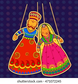 Vector design of colorful Rajasthani Puppet in Indian art style